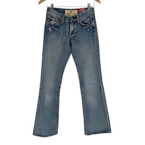 Seven for all Mankind Womens Rare Rhinestones Frayed Hem Bootcut Vtg. Jeans Blue